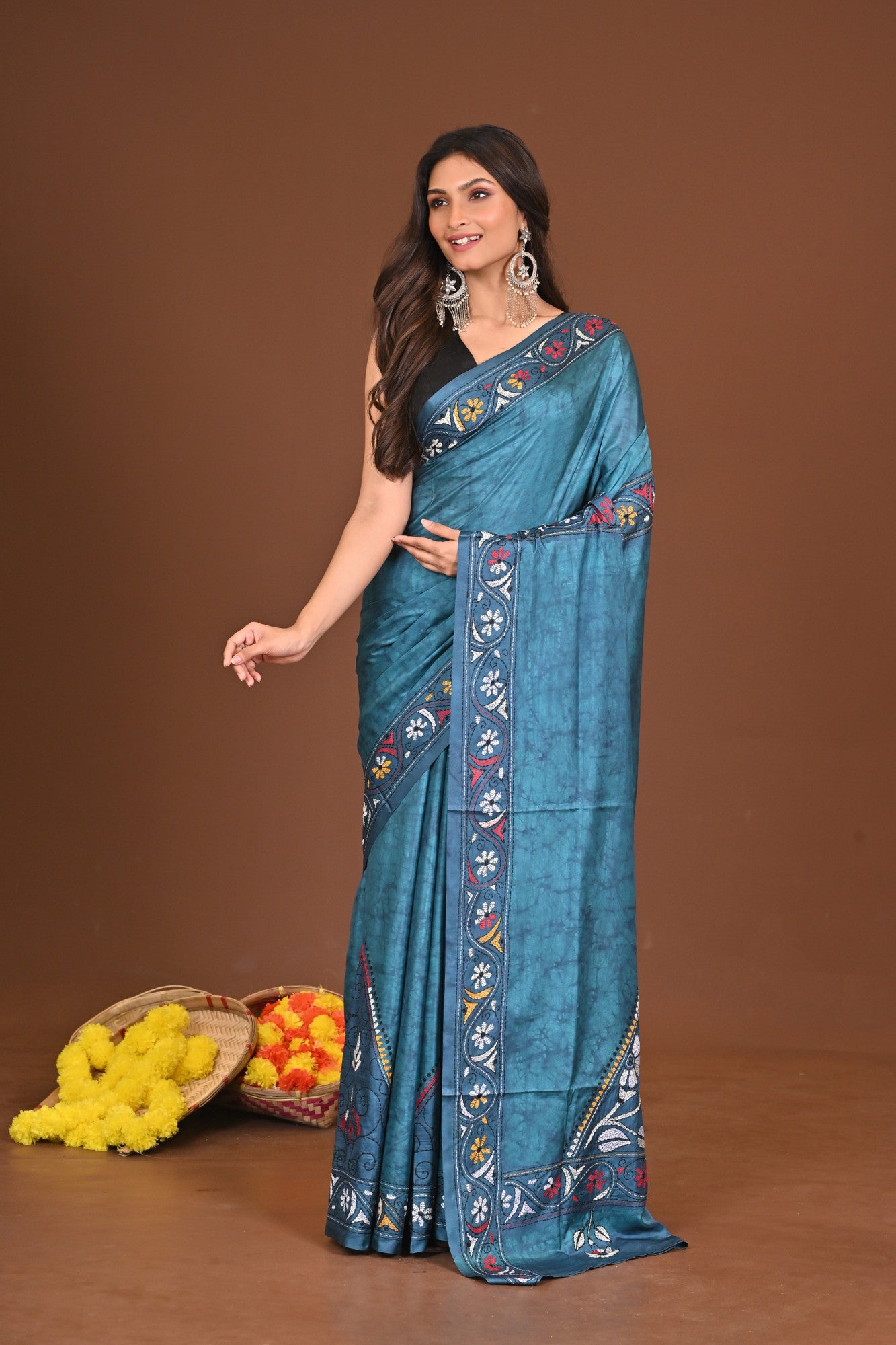 SHYAMAANURAGI BLENDED SILK KANTHA SAREE Thumbnail