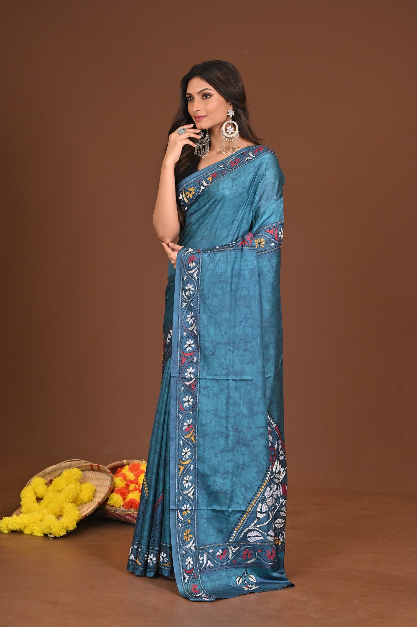 SHYAMAANURAGI BLENDED SILK KANTHA SAREE Thumbnail