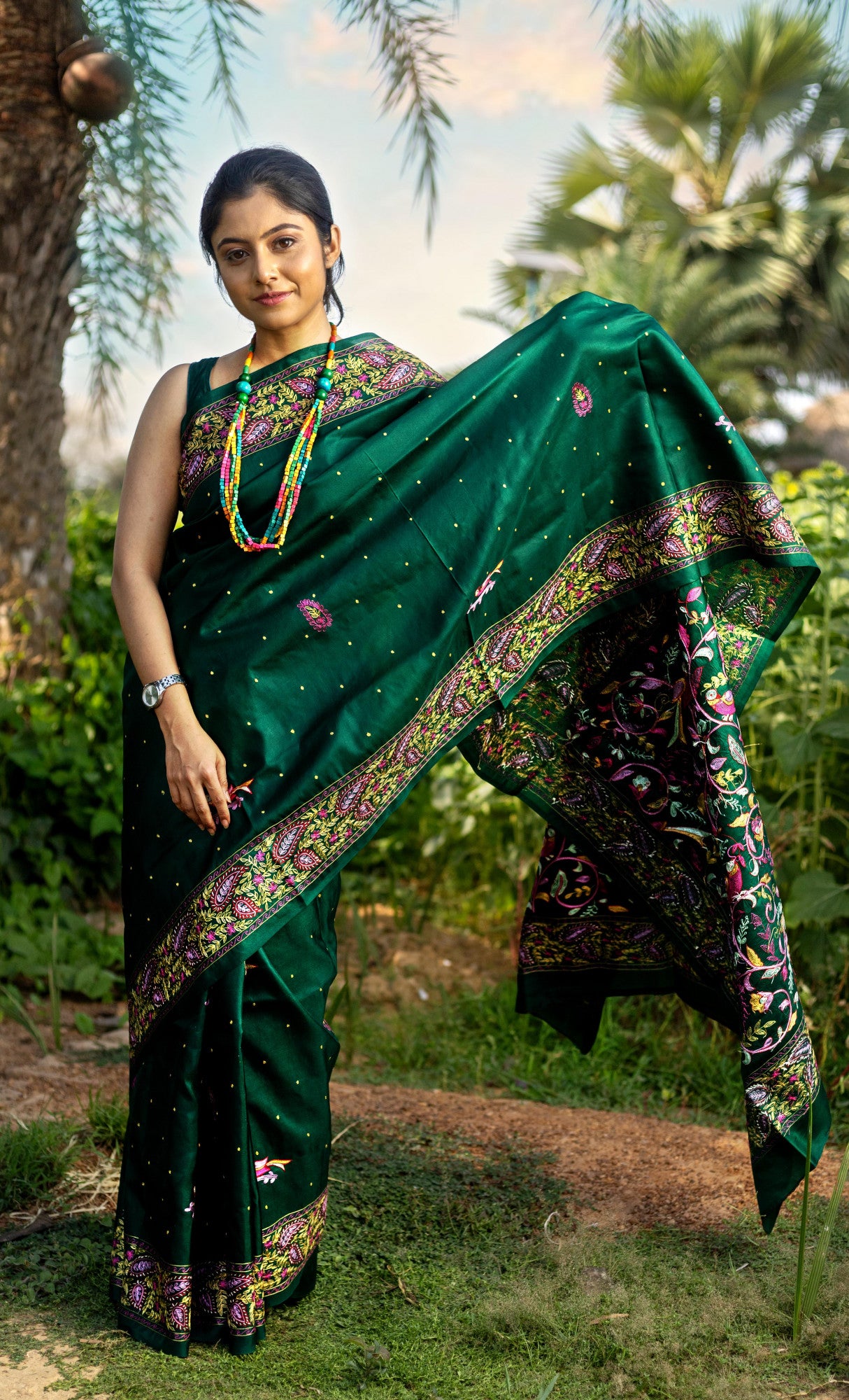 PURE SILK KANTHA SAREE