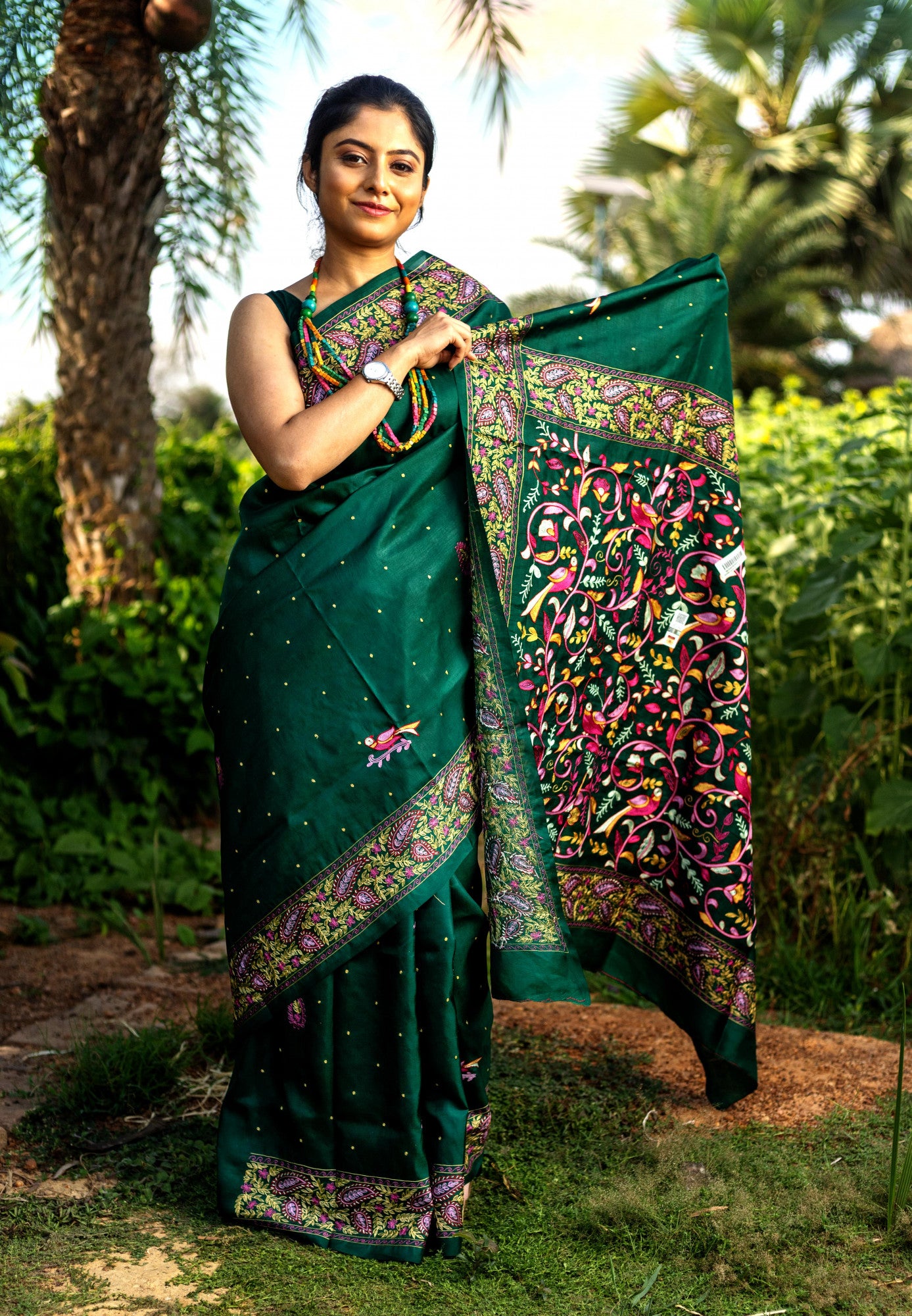 GHICHHA HANDPRINT JARI KANTHA SAREE