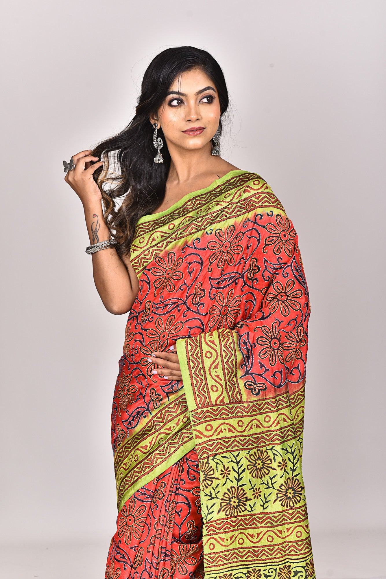 SILK BLOCK KANTHA SAREE Thumbnail