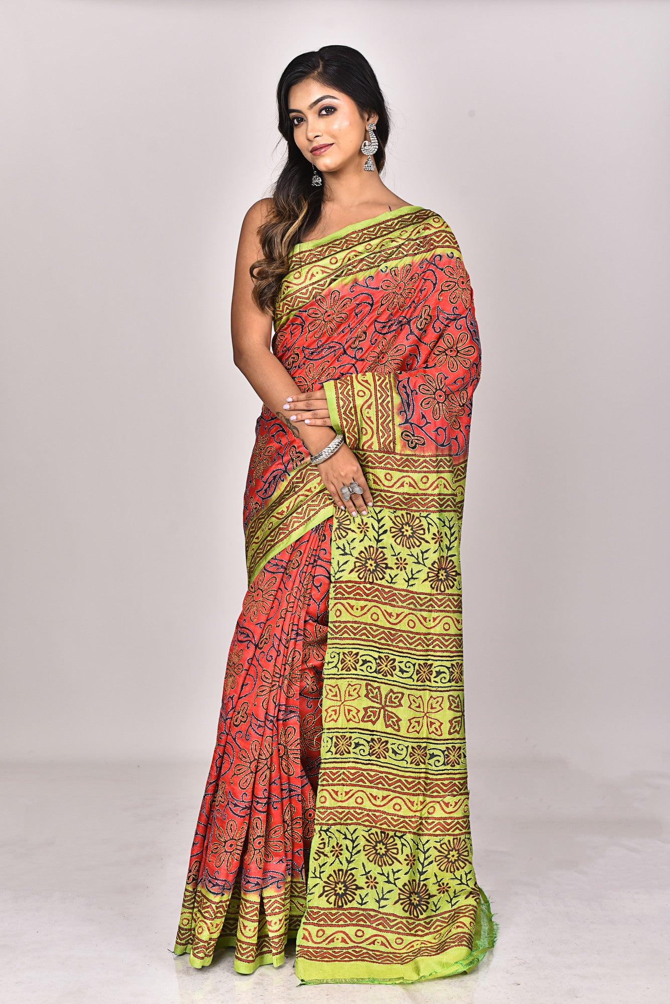 SILK BLOCK KANTHA SAREE Thumbnail