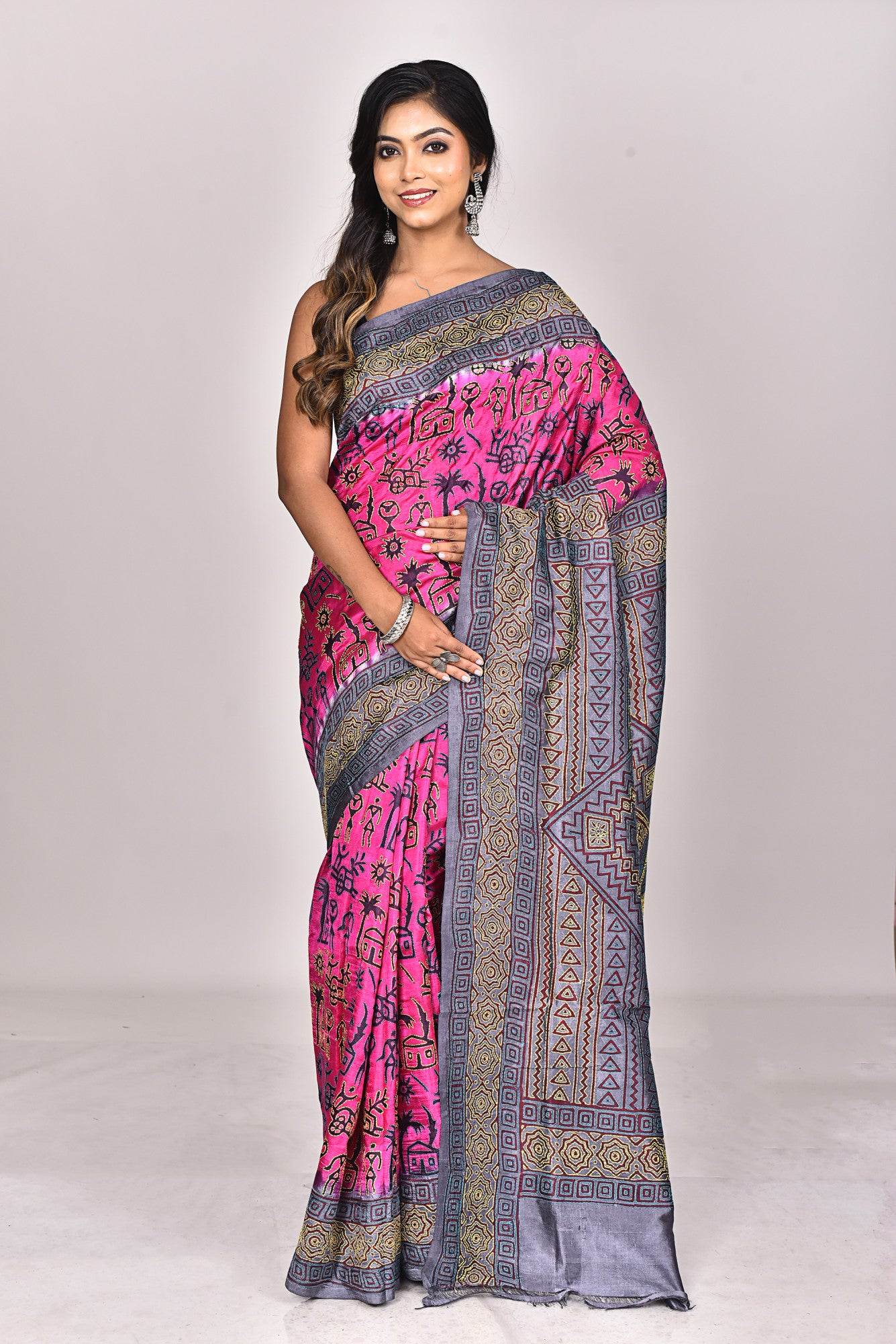 SILK BLOCK KANTHA SAREE Thumbnail