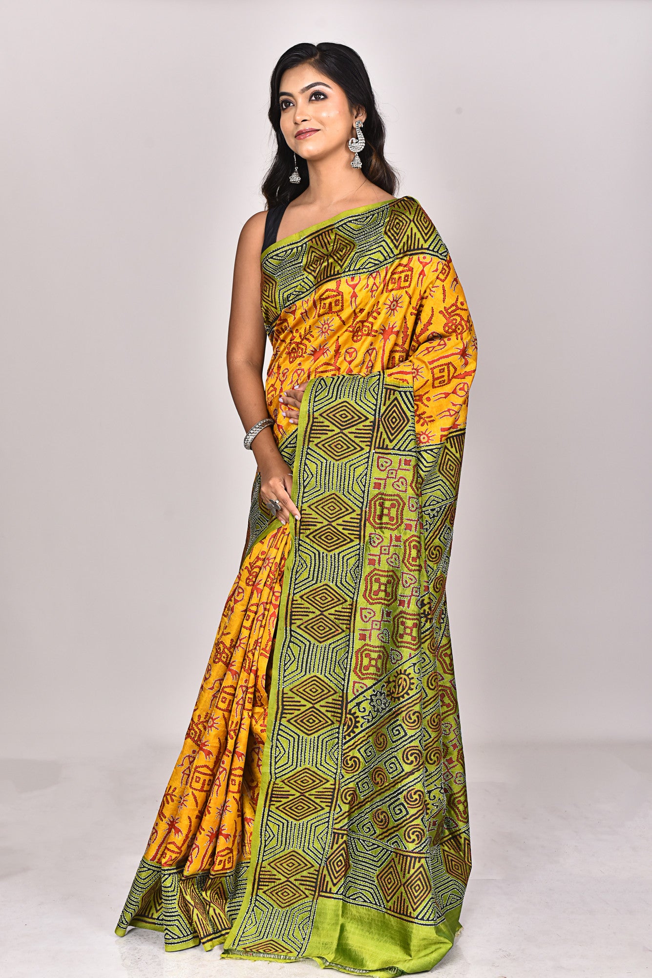 SILK BLOCK KANTHA SAREE Thumbnail