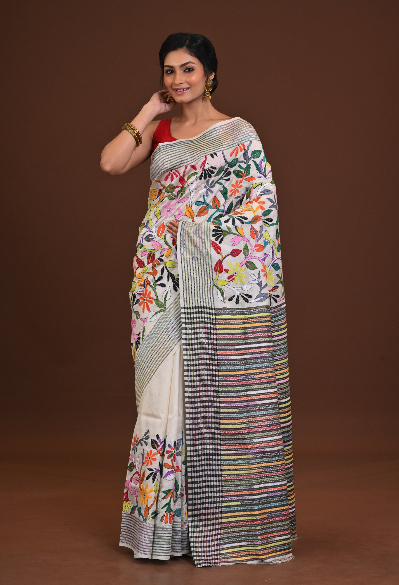 Silk Jalchuri Allover Kantha Saree
