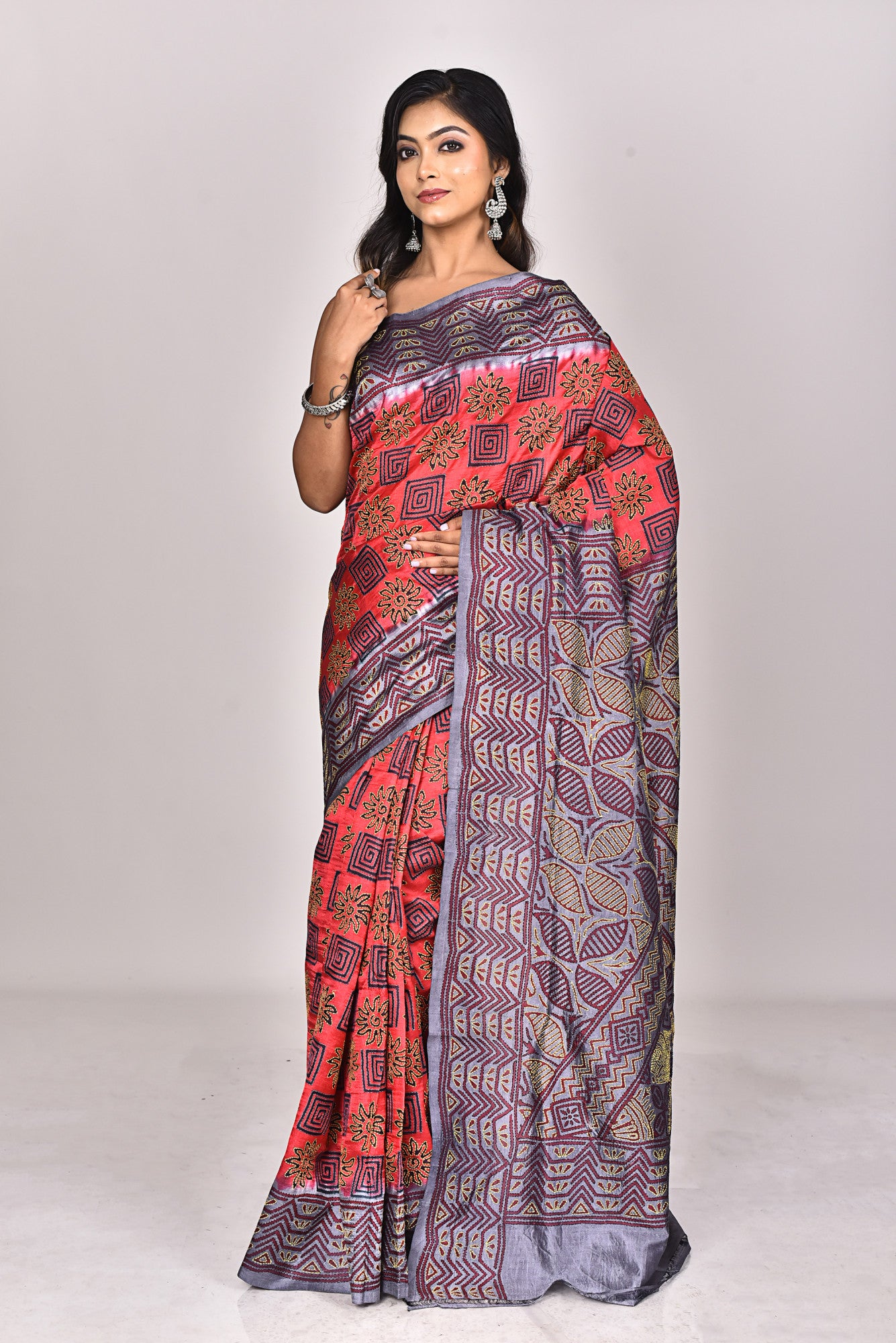 SILK KANTHA BLOCK SAREE