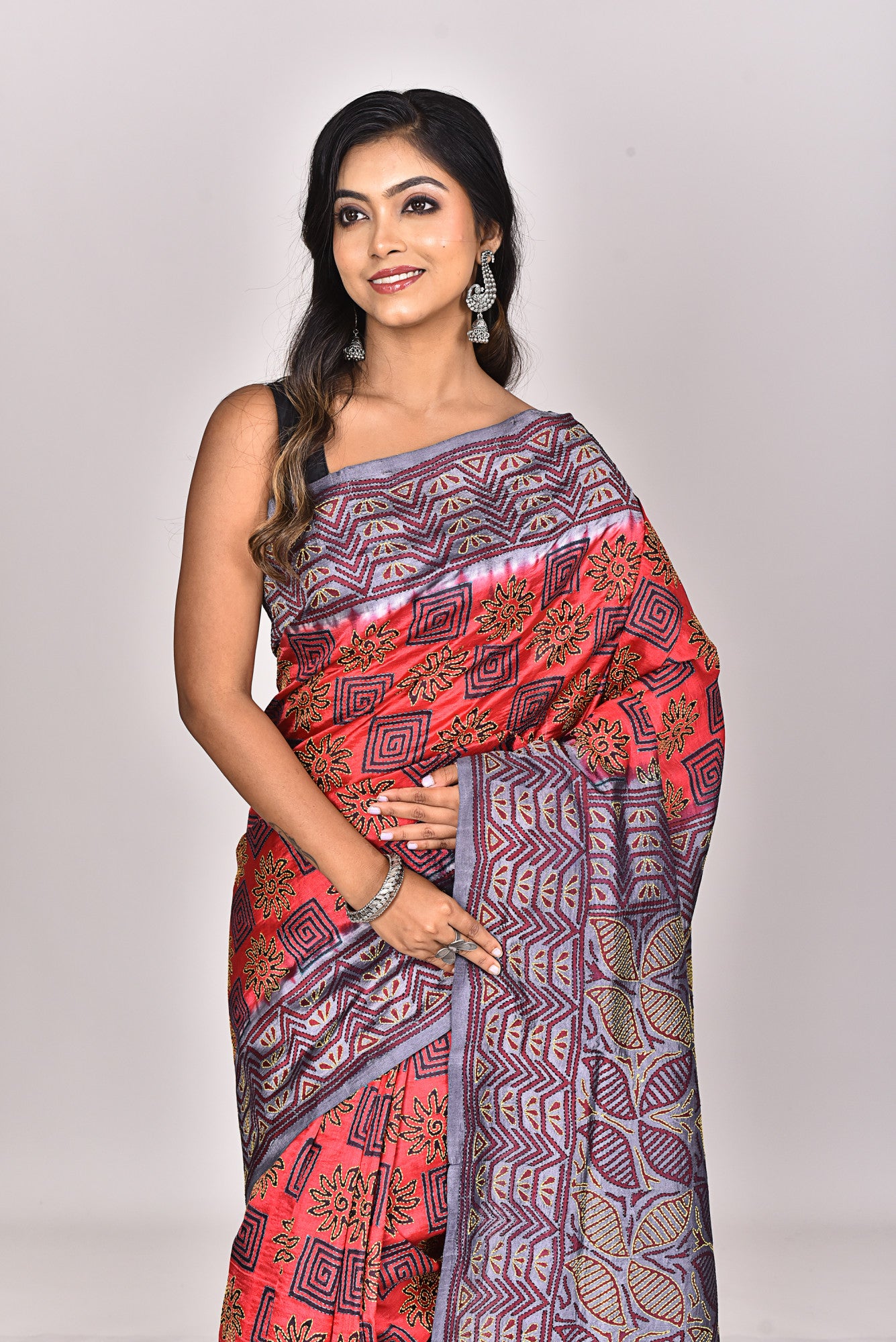 SILK KANTHA BLOCK SAREE Thumbnail