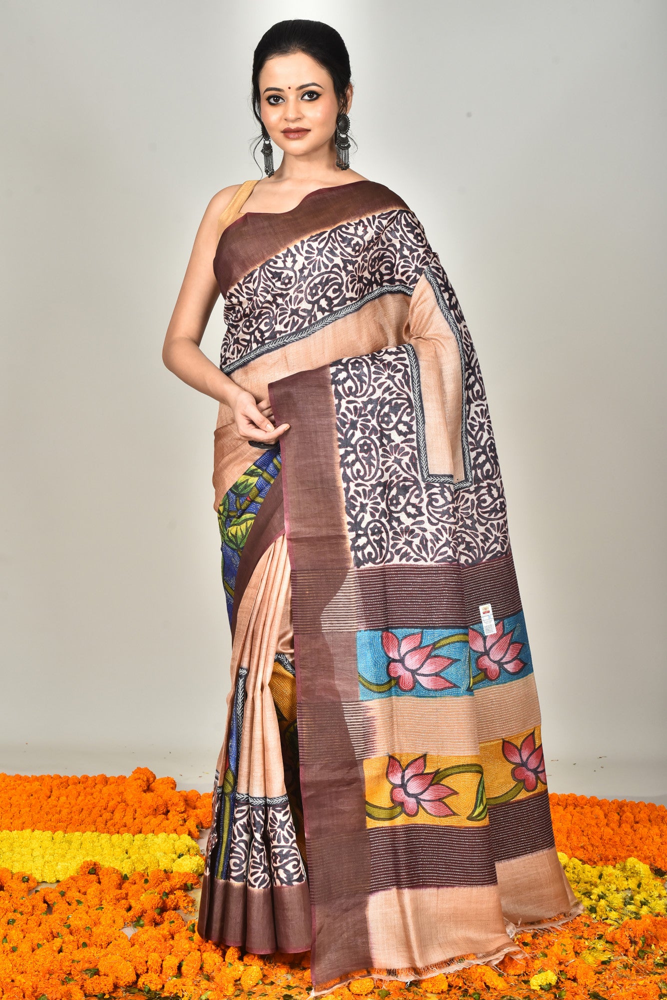 TUSSAR BLOCK HANDPRINT SAREE