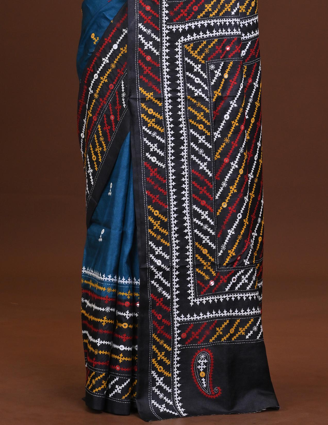 Tussar Dye Gujrati Mirror Saree Thumbnail