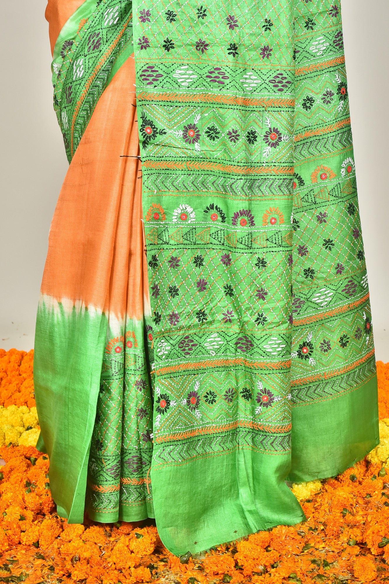 Tussar Dye Lambani Kantha Stitch Saree Thumbnail