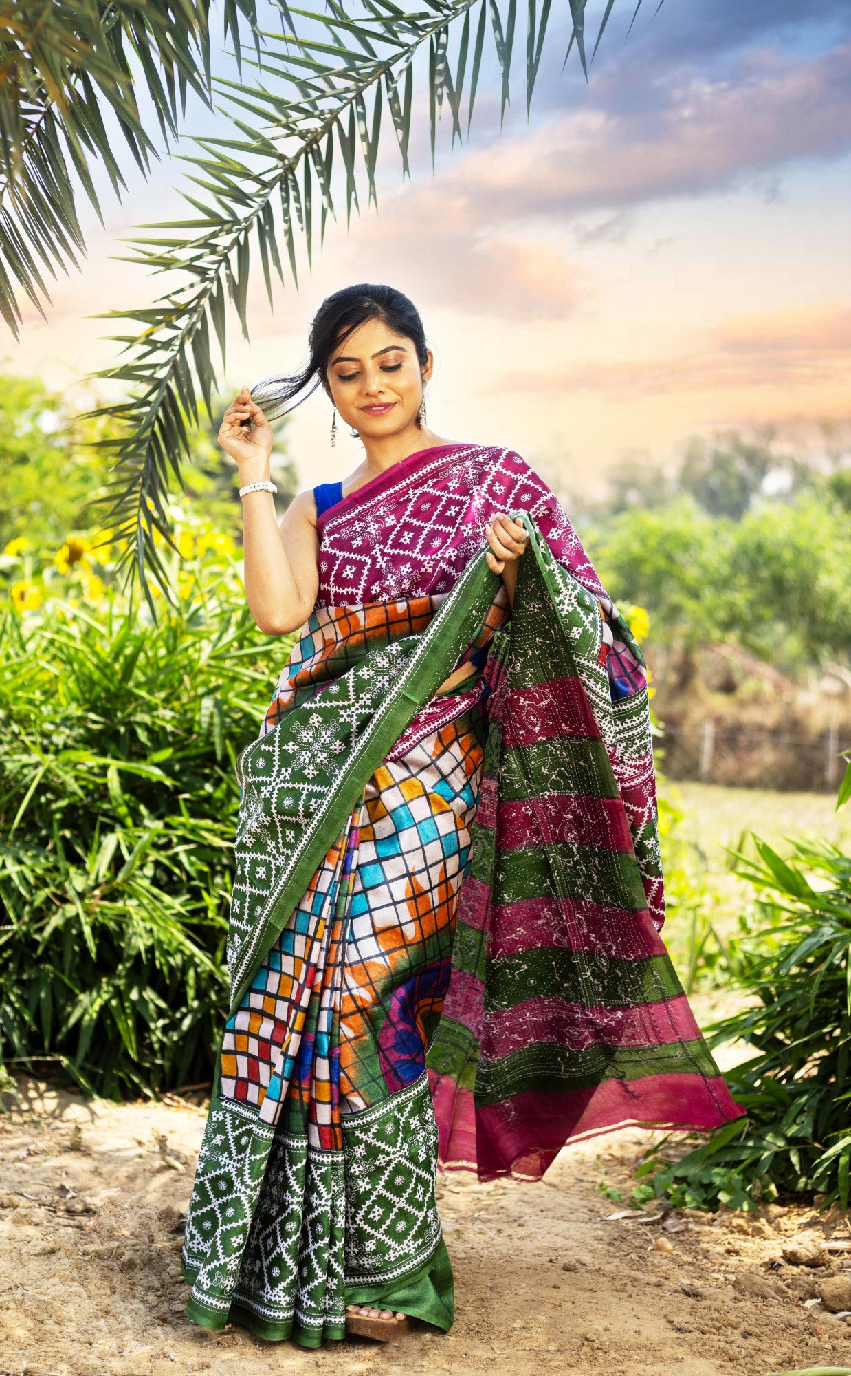 Tussar Fusion Gujrati Stitch Kantha Saree Thumbnail