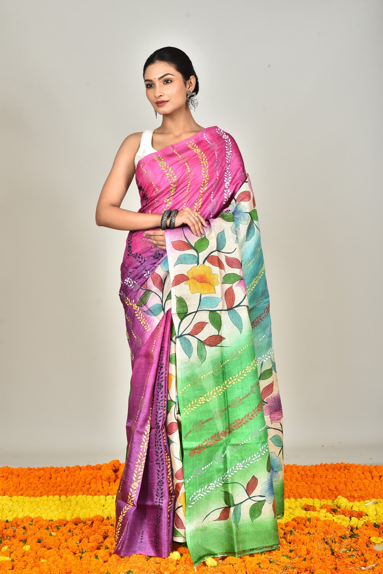 TUSSAR HAND PRINT SAREE