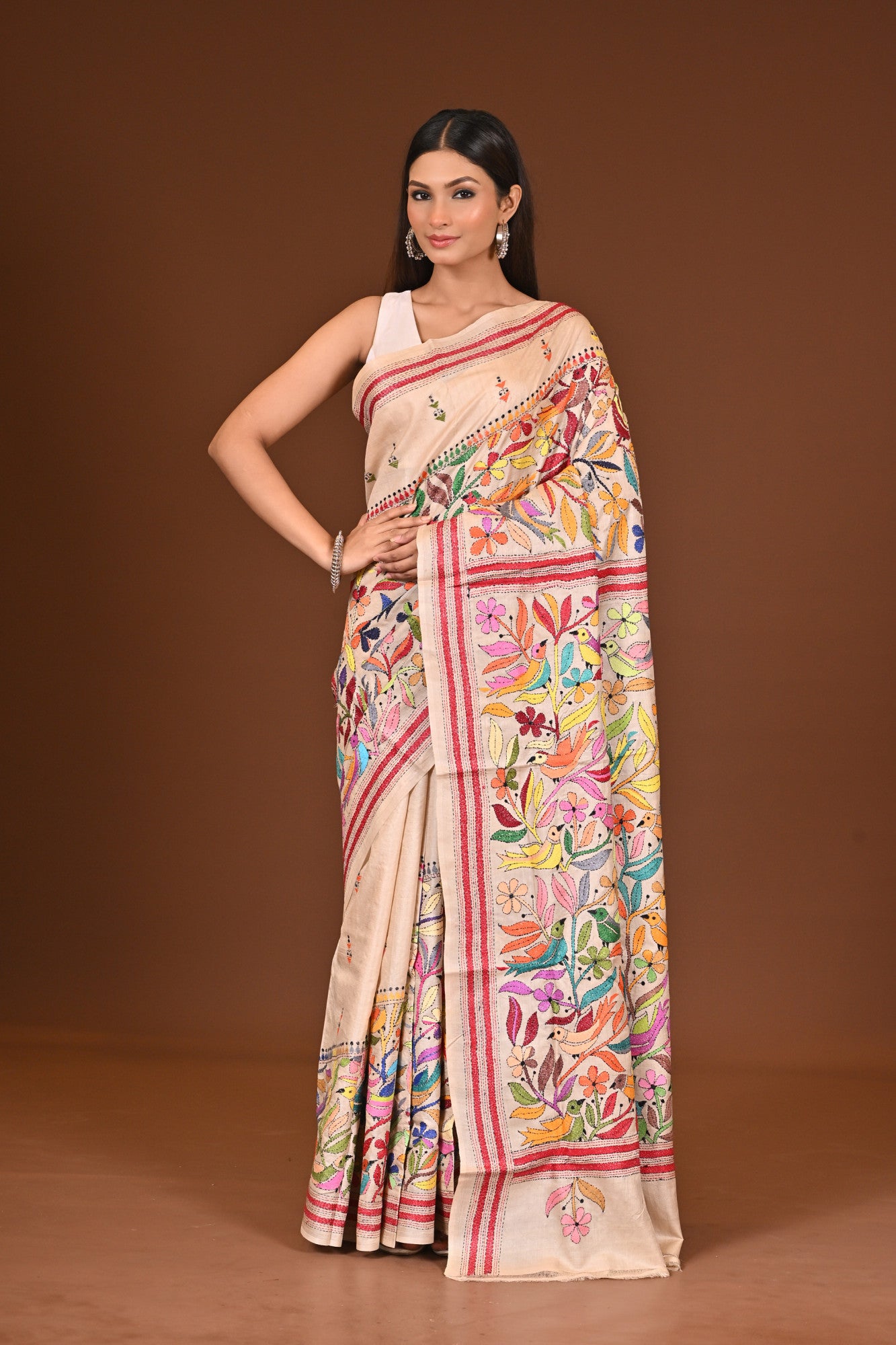 TUSSAR  SILK KANTHA SAREE Thumbnail
