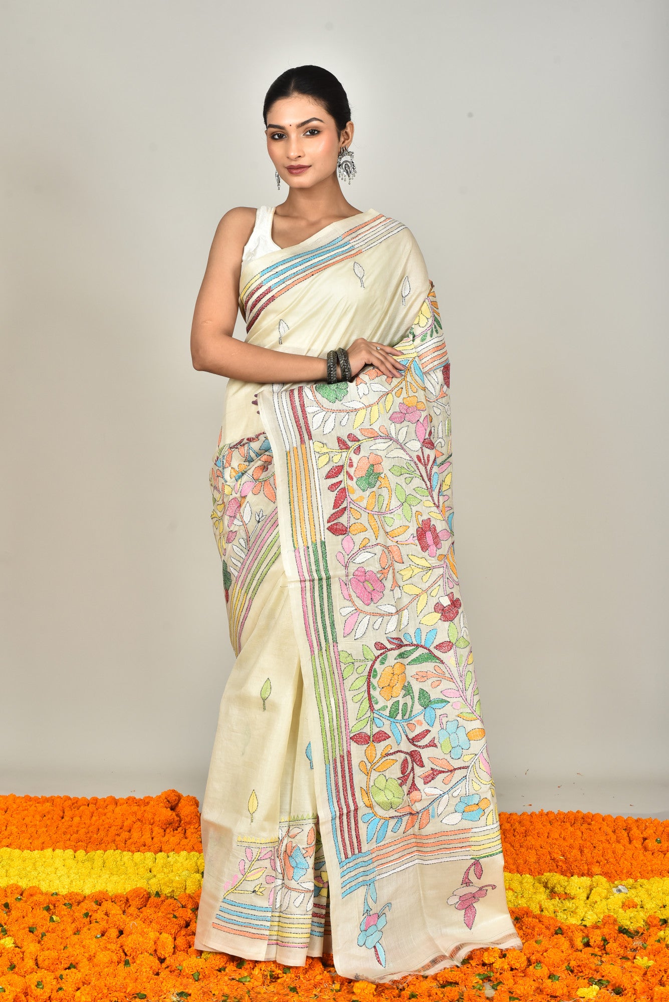 TUSSAR SILK KANTHA SAREE