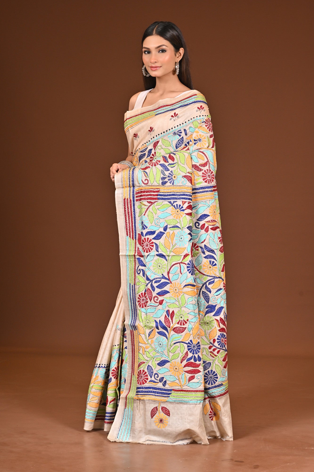 TUSSAR  SILK KANTHA SAREE