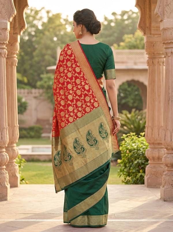 Red Green Traditional Banarasi Silk Saree