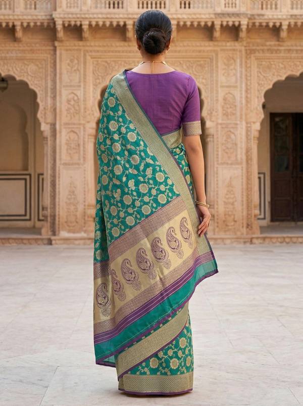Teal Green Banarasi Silk Saree with Zari Pallu Thumbnail