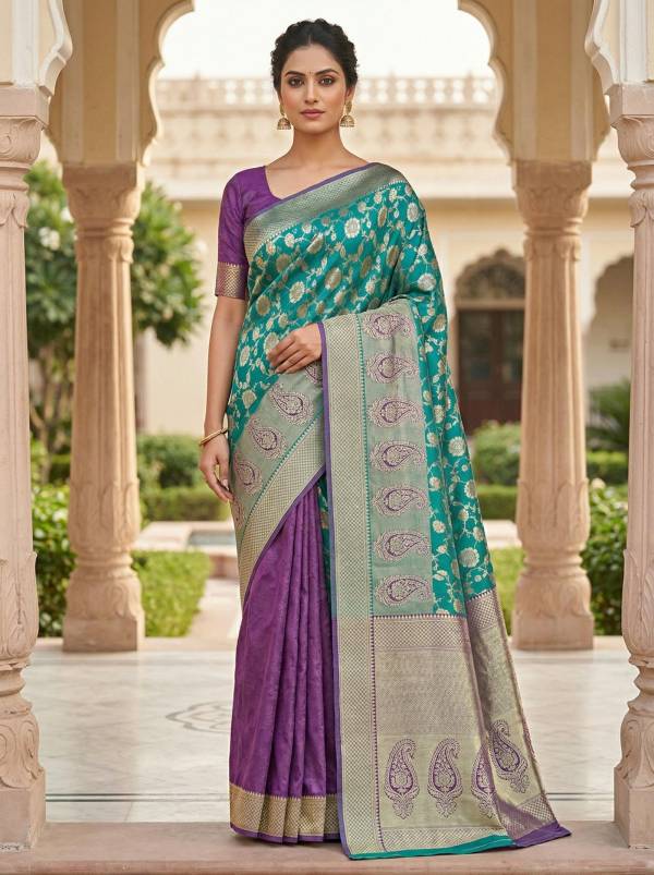 Teal Green Banarasi Silk Saree with Zari Pallu Thumbnail